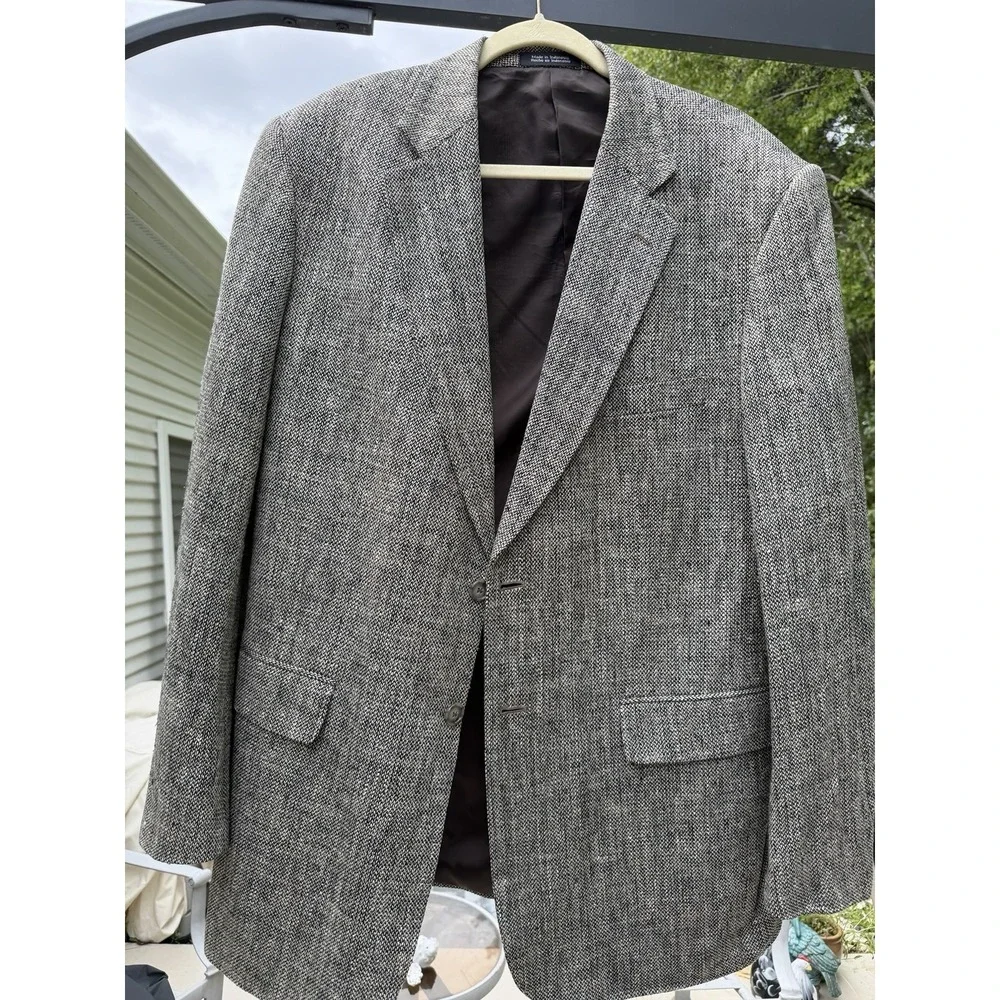 Towncraft Mens 100% Silk Sport Coat Blazer Gray Tweed 2 Button Long.        5284